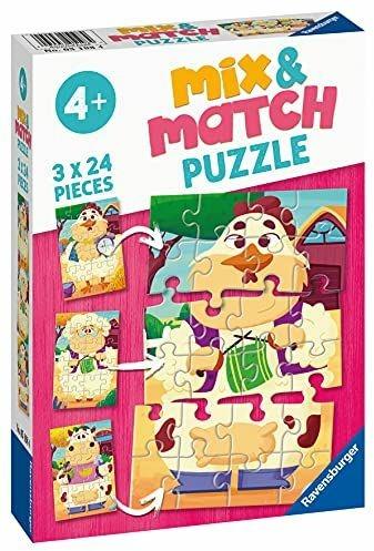 Ravensburger - Puzzle Gli Amici della Fattoria, Linea Mix & Match, 3 Puzzle da 24 Pezzi, Puzzle per Bambini - 2