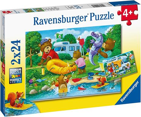 Ravensburger - Puzzle Famiglia di orsi va in campeggio, Collezione 2x24, 2 Puzzle da 24 Pezzi, Età Raccomandata 4+ Anni - 2