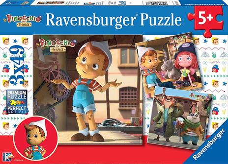 Ravensburger - Puzzle Pinocchio, Collezione 3x49, 3 Puzzle da 49 Pezzi, Età Raccomandata 5+ Anni