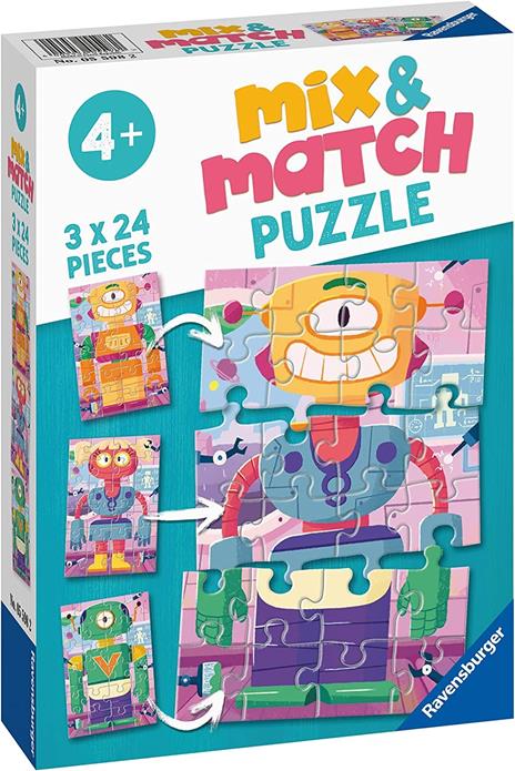 Ravensburger - Puzzle Robot, Linea Mix & Match, 3 Puzzle da 24 Pezzi, Puzzle per Bambini, Età Raccomandata 4+ Anni - 2