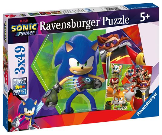 Ravensburger - Puzzle Sonic, Collezione 3x49, 3 Puzzle da 49 Pezzi, Età Raccomandata 5+ Anni