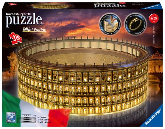 Ravensburger - 3D Puzzle Colosseo Night Edition con Luce, Roma, 216 Pezzi,  10+ Anni - Ravensburger - Serie Maxi - Puzzle 3D - Giocattoli | IBS
