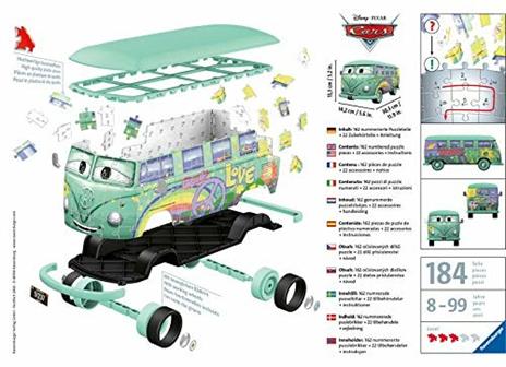 Ravensburger - 3D Puzzle Volkswagen T1 Cars Personaggio Fillmore, 162 Pezzi, 8+ Anni - 5