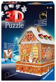 Ravensburger - 3D Puzzle Casetta di Pan di Zenzero Night Edition con Luce, 180 Pezzi, 6+ Anni