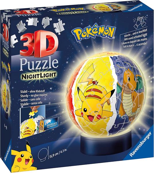 Ravensburger - 3D Puzzle Nightlamp Pokemon, Night Lamp, 72 Pezzi, 6+ Anni - 2