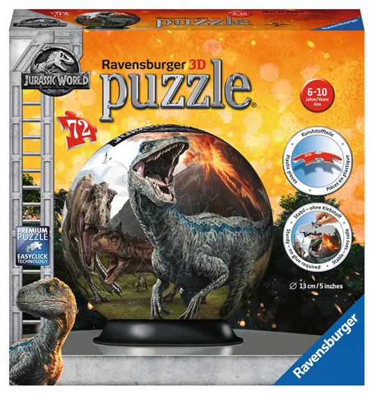 Ravensburger - 3D Puzzle Personaggi Jurassic World, Puzzle Ball, 72 Pezzi, 6+ Anni - 2