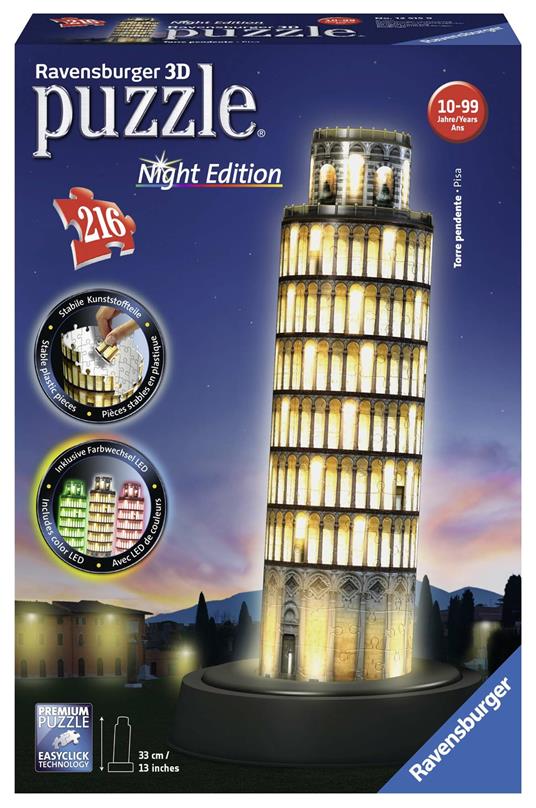 Ravensburger - 3D Puzzle Torre Di Pisa Night Edition con Luce, Italia, 216  Pezzi, 8+ Anni