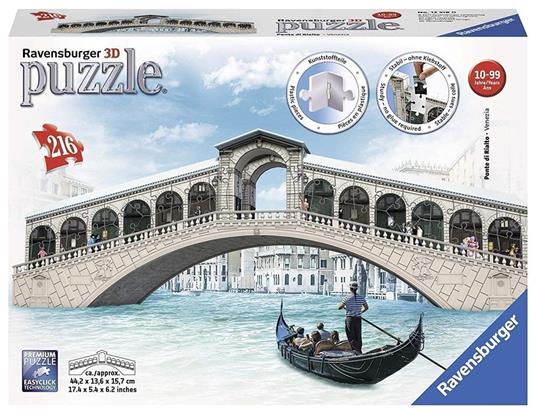 Ravensburger - 3D Puzzle Ponte Di Rialto, Venezia, 216 Pezzi, 8+ Anni