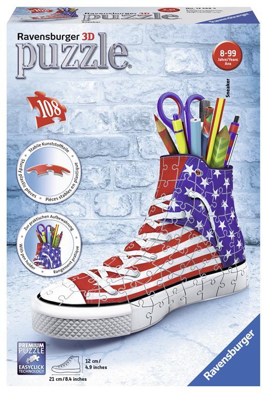 Ravensburger - 3D Puzzle Portapenne Sneaker Usa Flag Edition, 108 Pezzi, 8+  Anni