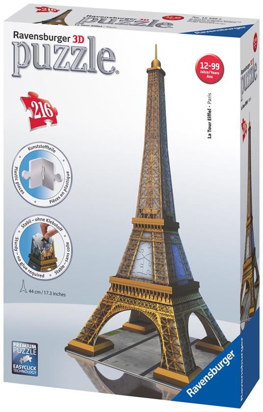 Ravensburger - 3D Puzzle Tour Eiffel, Parigi, 216 Pezzi, 8+ Anni