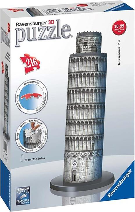 Ravensburger - 3D Puzzle Torre Di Pisa, Italia, 216 Pezzi, 8+ Anni