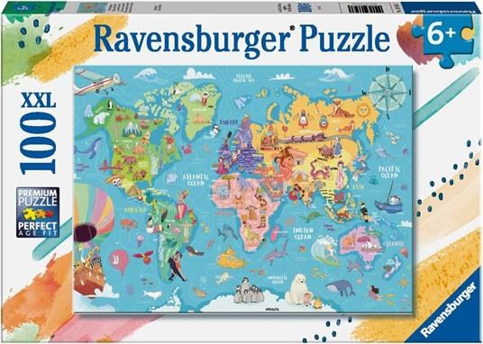 Ravensburger - Puzzle Mappa del mondo, 100 Pezzi XXL, Età Raccomandata 6+  Anni - Ravensburger - Puzzle 100 pz. XXL - Puzzle da 100 a 300 pezzi -  Giocattoli | IBS