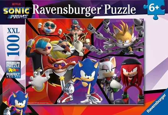 Ravensburger - Puzzle Sonic, 100 Pezzi XXL, Età Raccomandata 6+ Anni - 2
