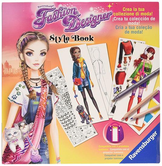 Ravensburger - Fashion Designer Style Book, Accessori e Animali, Gioco Creativo per Disegnare, Bambini 6+ Anni