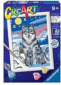 Ravensburger - CreArt Serie E: Lupi al Chiaro di Luna, Kit Dipingere i Numeri, Contiene una Tavola Prestampata, Pennello