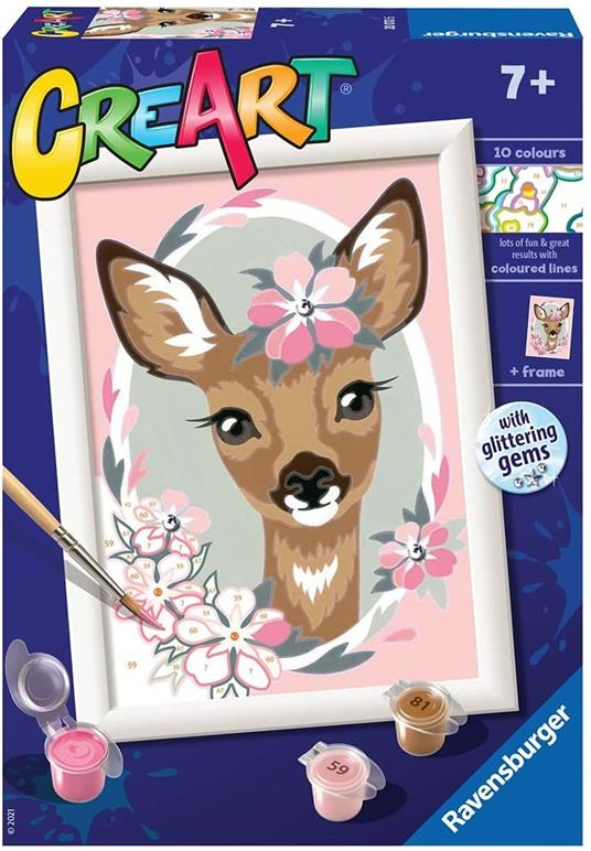 Ravensburger - CreArt Serie E: Bambi, Kit per Dipingere con i Numeri,  Contiene una Tavola Prestampata, Pennello