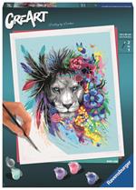 Ravensburger - CreArt Boho Lion, Leone, Kit per Dipingere con i Numeri, Contiene Tavola Prestampata 24x30 cm, Pennello