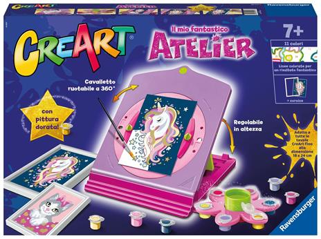 Ravensburger - Il Mio Fantastico Atelier CreArt, Set con Cavalletto Tema Unicorni, Dipingere con i Numeri