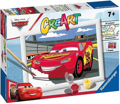 Ravensburger - CreArt Serie E: Cars, Saetta McQueen, Kit Dipingere i Numeri, Contiene una Tavola Prestampata, Pennello - 2