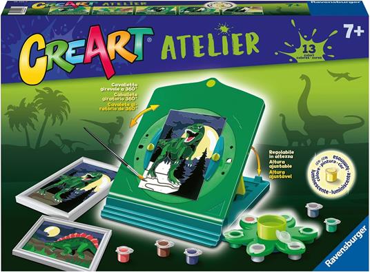 Ravensburger - Il Mio Fantastico Atelier CreArt, Set con Cavalletto Tema Dinosauri, Dipingere con i Numeri