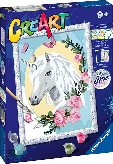 Ravensburger - CreArt Serie D: Ritratto di unicorno, Kit per Dipingere con i Numeri, - 2