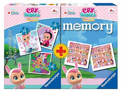 Ravensburger - Multipack Cry Babies, Memory 48 Carte + 3 PuzzleBambino da 25/36/49 pezzi, 4+ Anni