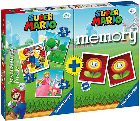 Ravensburger - Multipack Super Mario, Memory 48 Carte + 3 PuzzleBambino da 25/36/49 pezzi, 4+ Anni - 2