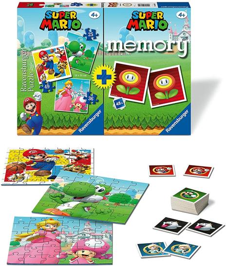 Ravensburger - Multipack Super Mario, Memory 48 Carte + 3 PuzzleBambino da 25/36/49 pezzi, 4+ Anni - 3