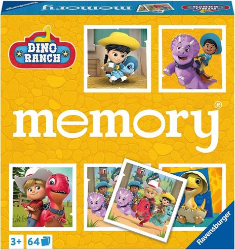 Ravensburger - Memory Versione Dino Ranch, 64 Tessere, Gioco Da Tavolo, 3+ Anni