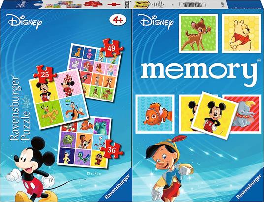 Ravensburger - Disney, Memory 48 Carte + 3 Puzzle Bambino da 25/36/49 pezzi, 4+ AnniBambino da 25/36/49 pezzi, 4+ Anni