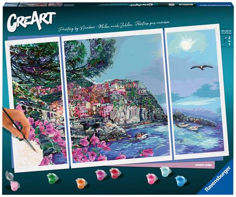 Ravensburger - CreArt Trittico, Le Cinque Terre, Italia, Kit per Dipingere con i Numeri