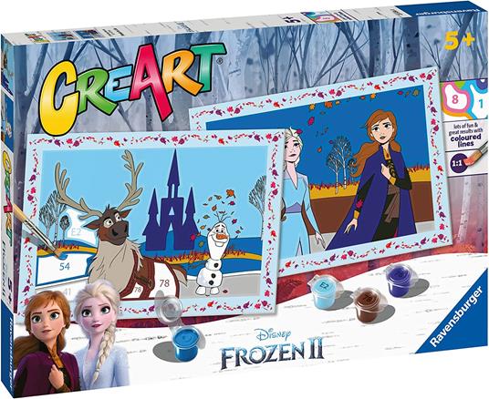 Ravensburer - CreArt Serie Junior, Frozen II, Kit dipingere con i Numeri, contiene 2 tavole prestampate, Pennello, Colori - 2
