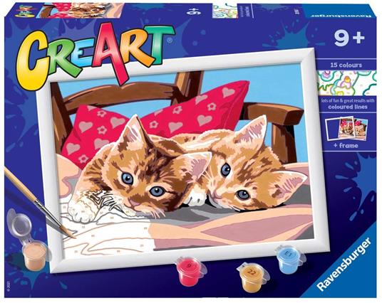 Ravensburger - CreArt Serie D: Gattini sul Cuscino, Kit Dipingere i Numeri, Contiene  una Tavola Prestampata, Pennello - Ravensburger - Creart - Pittura -  Giocattoli