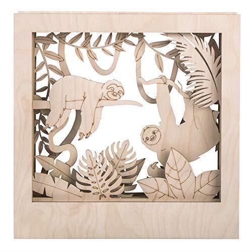 Rayher 62875505 Casa legno, motivo 3D, bradipo,FSC 1 %, 24x24x6,5cm, 11pz, box 1set, naturale - 2