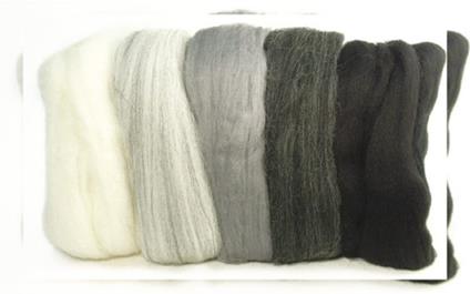 Rayher5364900, Lana merino pettinata, extra sottile, 18 mic, 5 matasse da 10 g ciascuna, tonalità  del bianco, grigio e nero