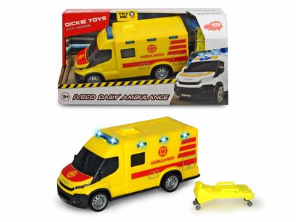 Dickie SOS Ambulanza Iveco Daily, cm 18, scala 1: 32, luci e suoni, try me