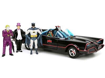 Dc Comics: Jada Toys -Batman 1966 Classic Batmobile Deluxe In Scala 1:24  Con 3 Personaggi In Die-Cast