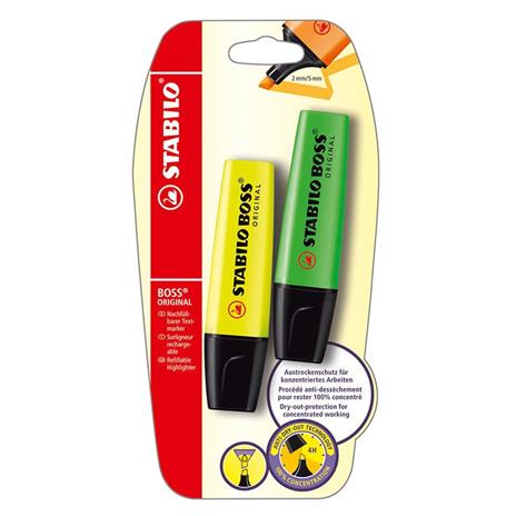 Evidenziatore - STABILO BOSS ORIGINAL - Pack da 2 - Giallo/Verde - 2