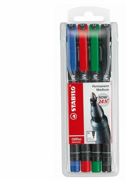 Marcatore - STABILO OHPen universal Permanente - Tratto Medio (1 mm) - Astuccio da 4 - Colori assortiti