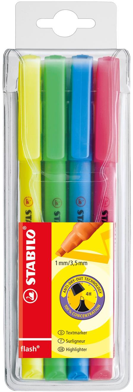 Evidenziatore - STABILO flash - Astuccio da 4 - Colori assortiti - 2