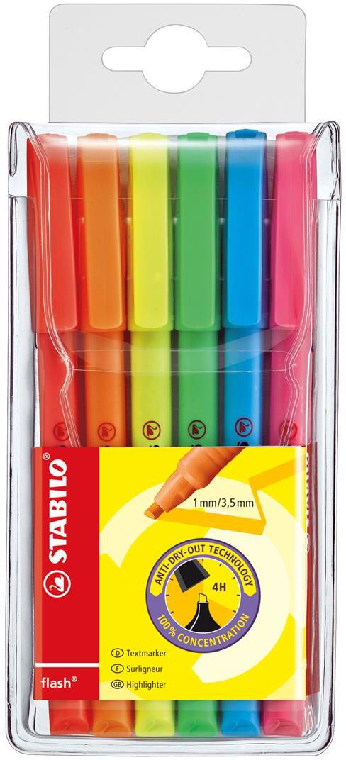 Evidenziatore - STABILO flash - Astuccio da 6 - Colori assortiti