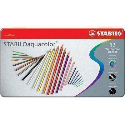 Matita colorata acquarellabile - STABILOaquacolor - Scatola in Metallo da 12 - Colori assortiti - 49