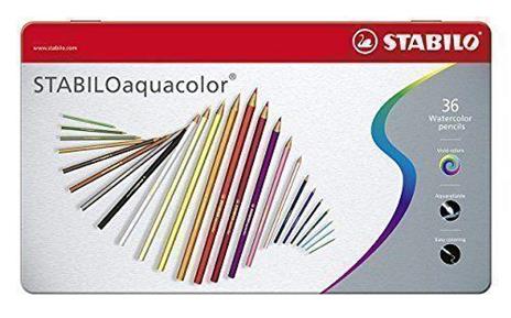 Matita colorata acquarellabile - STABILOaquacolor - Scatola in Metallo da 36 - Colori assortiti - 76