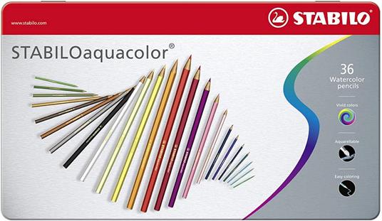 Matita colorata acquarellabile - STABILOaquacolor - Scatola in Metallo da 36 - Colori assortiti - 68