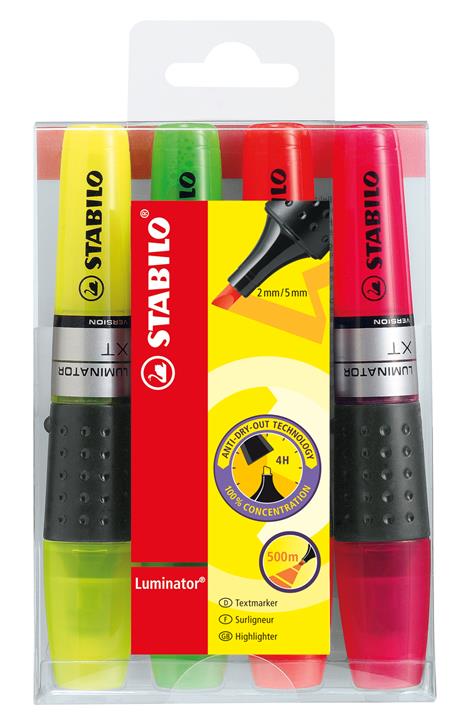 Evidenziatore - STABILO LUMINATOR - lunga durata e doppio tratto (2 + 5 mm) - Astuccio da 4 - Colori assortiti