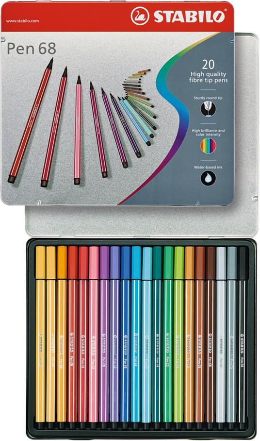 Pennarello Premium - STABILO Pen 68 - Scatola in Metallo da 20 - Colori assortiti - 108