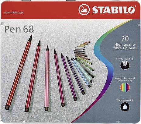 Pennarello Premium - STABILO Pen 68 - Scatola in Metallo da 20 - Colori assortiti - 79