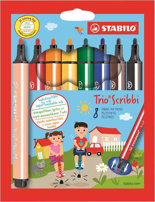 Pennarello triangolare con punta ammortizzata - STABILO Trio Scribbi - Astuccio da 8 - Colori assortiti - 2