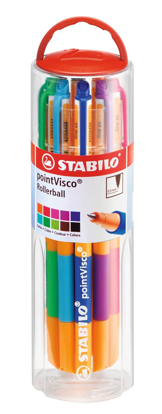 Penna Roller a inchiostro Gel - STABILO pointVisco - Astuccio Drum da 10 - Colori assortiti - 2