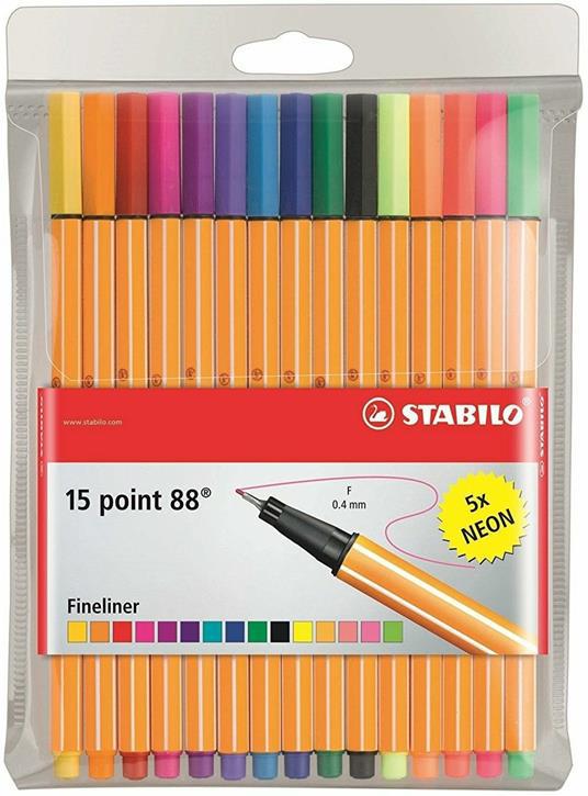 Fineliner - STABILO point 88 - Astuccio da 15 (10 + 5 NEON) - Colori  assortiti - STABILO - Cartoleria e scuola